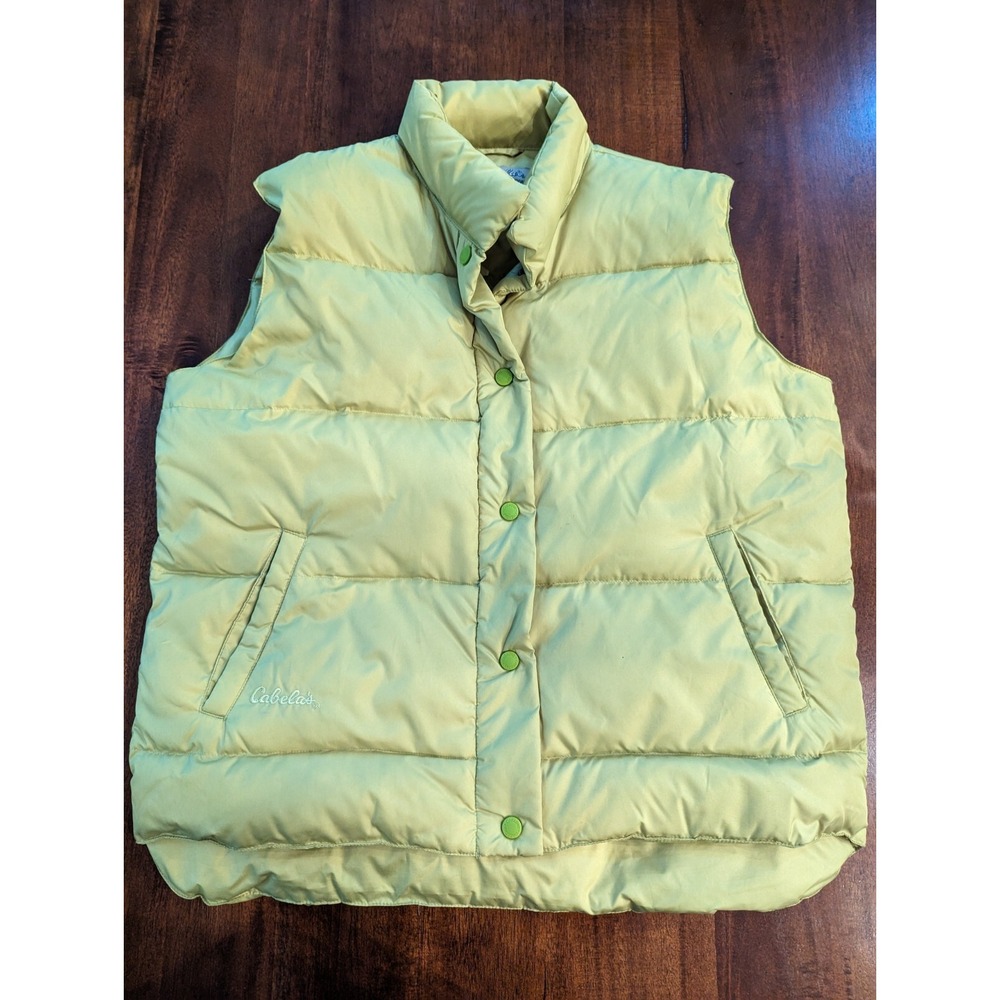 Cabela's Womens Outdoor Hunting Goose Down Green Yellow Puffer Jacket Vest Large